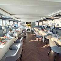 Салон Теплохода Гранд Вояж с голубым накрытием